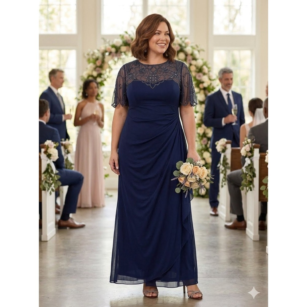Xscape Plus Size 16W Long Formal Dress Beaded Sequin Illusion Neck Gown Evening - Picture 1 of 14